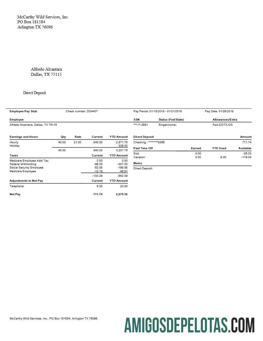 Realista McCarthy Wild Services, Inc․ Modelo de recibos de pagamento em formatos Word e PDF.pdf, 1